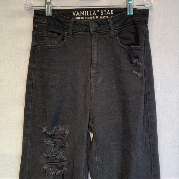 Vanilla Star Hilary Wide leg distressed Black Jeans Size 1 High Rise Flared - Picture 4 of 11